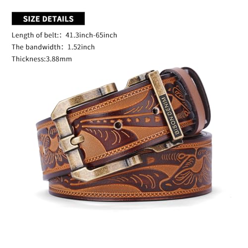 BISON DENIM Men's Genuine Leather Casual Belt, Classic Western Cowboy Dress Belts2