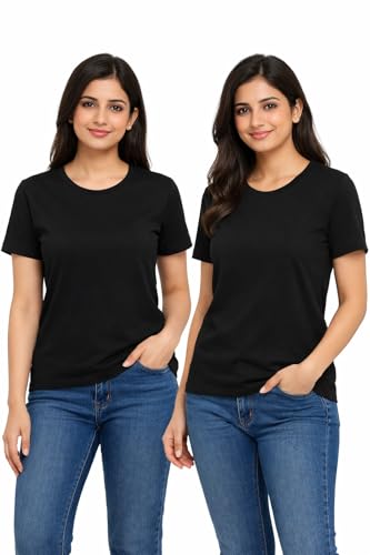 Image of Hangout Hub HH95 Tshirt for Womens | Regular Fit | Super Combed Cotton Women T-Shirt | Solid Plain Tees | Round Neck T Shirt | Half | Pack of 2 | 3 | 4 | 5 | 6