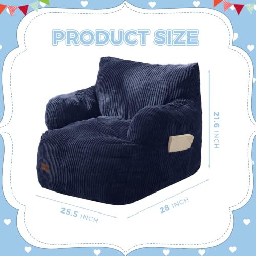 Image of MAXYOYO Kids Bean Bag Chair, Stuffed Bean Bag Sofa, Navy, Standard | Bean Bag Chair for Boys and Girls, Lazy Sofa with Pocket Floor Chair for Gaming, Reading