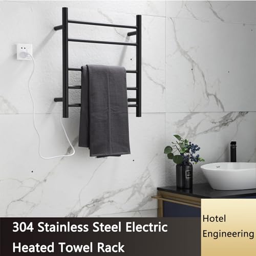 Toallero calefactable de pared de 5 barras con interruptor de metal negro 3