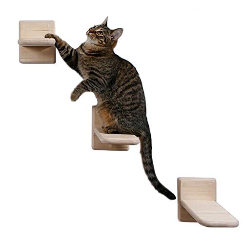 SmallPocket 3 Pcs/Pack Échelle Murale pour Chat Plateau de Plate-Forme de Perche pour Chat fixé au Mur Centres d'activités d'échelle d'arbre à Chat étapes de Saut en Bois pour Chats