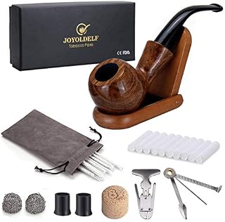Joyoldelf Rosewood Tobacco Pipe Set with Wooden Stand, Reamer & 3-in-1 Pipe Scraper