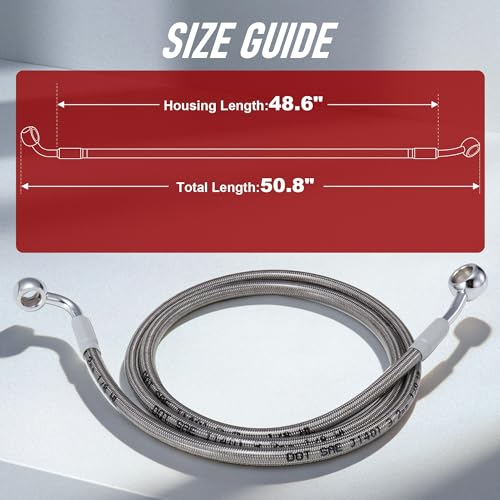 Image of 50.8 inch Total Length Dyna Softail Front Brake Line Extended Hydraulic Hose Steel Braided for 2007-2017 Some Dyna, 2000-2015 Some Softail with a 14 inch Ape Handlebar