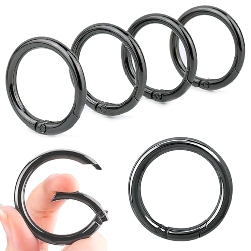 6 Piezas Mosquetones Redondos Hebillas de Resorte Redondas,Mosquetones Redondos de Metal,Mosquetón O-Ring Botón a Presión,Anillo de Resorte para Llavero,Bolsos,Llaveros,Manualidades 40 mm Negro