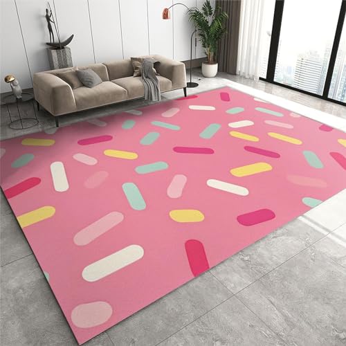 JUFUMUP Cartoon Bunter Donut Teppiche Gegend, Hellrosa Mädchenzimmer Kurzflor Teppiche - für Teppich Wohnzimmer Teetisch Bodenmatte Schlafzimmer 90 x 120 cm