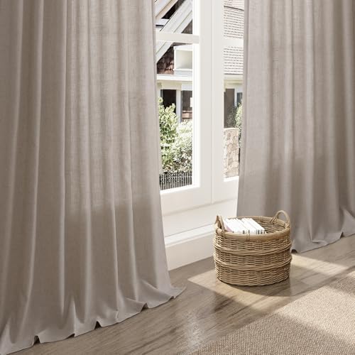 Image of Nanspring Linen Curtains 90 Inch Long for Living Room Back Tab Stone Beige
