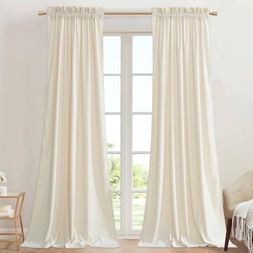 StangH 42 inch Velvet Curtains 2 Panels Set Ivory White Light Dimming Window Drapes 90 inches Long Heavy Privacy Room Dividers for Doorway Hallway Office, W42 x L90, 2 Panels