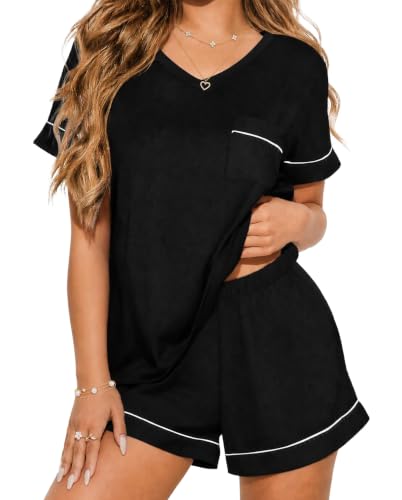 Image of Ekouaer Pajama Sets for Women 2 Piece Short Sleeve Lounge Shorts Set