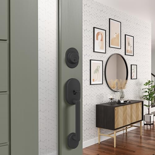 Image of Schlage F58 RMN 622 Remsen Exterior Front Entry Handleset, Exterior Side Grip, Matte Black