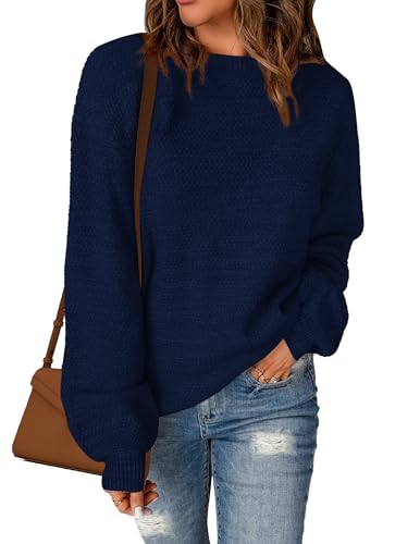Image of Sucolan Oversized Sweaters for Women Heathered Long Sleeve Crew Neck Pullover Knit Sweater Casual Fall Tops 2024 Fashion