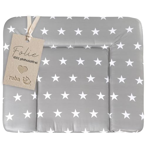 roba Folien Wickelauflage Little Stars - 85 x 75 cm - Wickelunterlage phthalatfrei mit Stern Design - Weiche Wickeltischauflage in Grau / Weiß