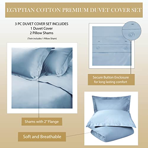 Édredon 229x234 cm en coton 3 pièces bleu clair uni lit 2 personnes