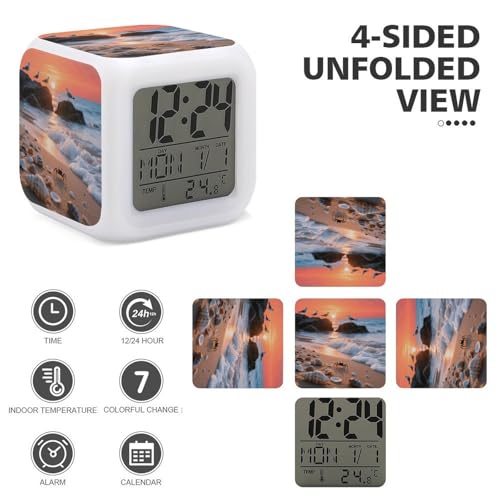 Reloj despertador digital LED grande con temperatura y 7 colores 4