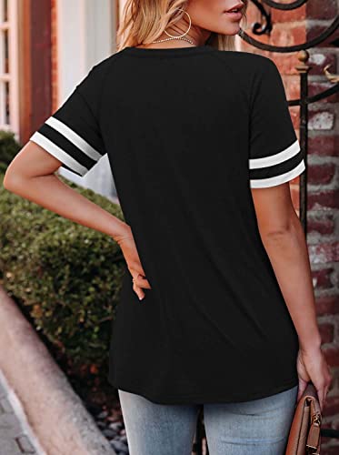 Angerella Black T Shirts For Women Cotton Round Neck Summer Casual Tops Short Sleeve Baseball Tee Shirt S #TOP3