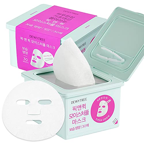 DEWYTREE Collagen and Ceramide Nourishing Moisture Facial Mask Sheet 30 Sheet - Pick and Quick, Dispenser Type, Skin Moisturizing and Firming with Sunflower Seed Oil, Rosemary Extracts
