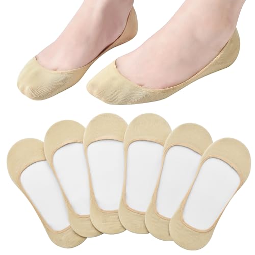 Image of RYI 6 Pairs Cotton Ultra No Show Socks Womens - Non Slip, Loafer Socks For Flats