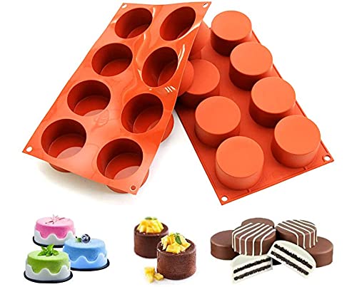 2PCS Round Cylinder Cookie Mold, BREEZO Chocolate Candy Mold, Silicone Baking Moulds for Sandwich Cookies Muffin Cupcake Soap Brownie Cake Bread Pudding and Jello (8-Cavity)