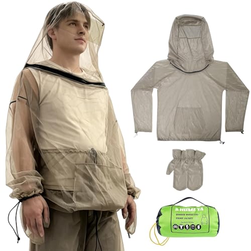 2-Piece Net Suit XXL Zippered Hood Jacket & Gloves Set Thickened Breathable Mesh Adjustable Fit for Upper Body Protection Unisex Lightweight Outdoor Gear for Camping Fishing Hiking Gardening