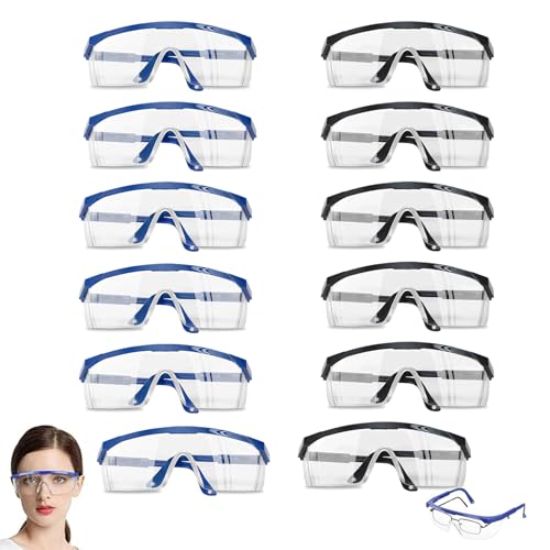 GOIEHIR Lunettes de Sécurité, lot de 14 Lunettes de Protection, Lunettes de Sécurité pour le Travail, Transparentes, Activités de Plein Air, Hommes et Femmes (Noir + Bleu)