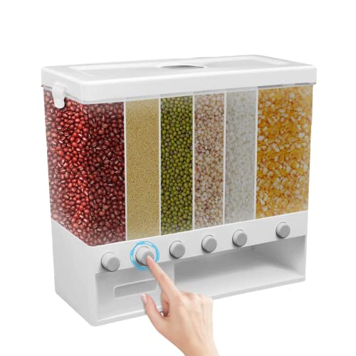 Bazargame Distributore per cereali da cucina, 6 griglie, dispenser per cereali, distributore di cereali, da parete, in plastica