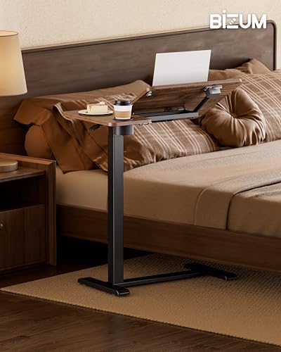 Image of BZIUM Overbed Bedside Table with Hidden Wheels, Adjustable Medical Tilt Top Hospital Bed Table Over The Bed, Rolling Desk Mobile Standing Desk (31.5x15.8, Walnut)
