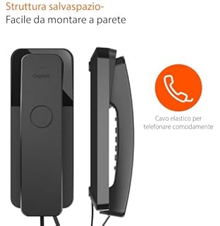 Gigaset DESK 200 - Telefono a Filo Compatto da tavolo o parete - Selezione DTMF o a Impulsi Regolabile, Nero [Versione Italiana]