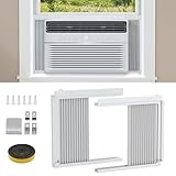 Window AC Side Panels with Frame Set, Fits Most 10,000 BTU Units，Accordion Filler Curtain Replacement with Accessories for Window Air Conditioner Units, White