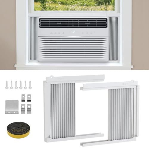 Window AC Side Panels with Frame Set, Fits Most 10,000 BTU Units，Accordion Filler Curtain Replacement with Accessories for Window Air Conditioner Units, White
