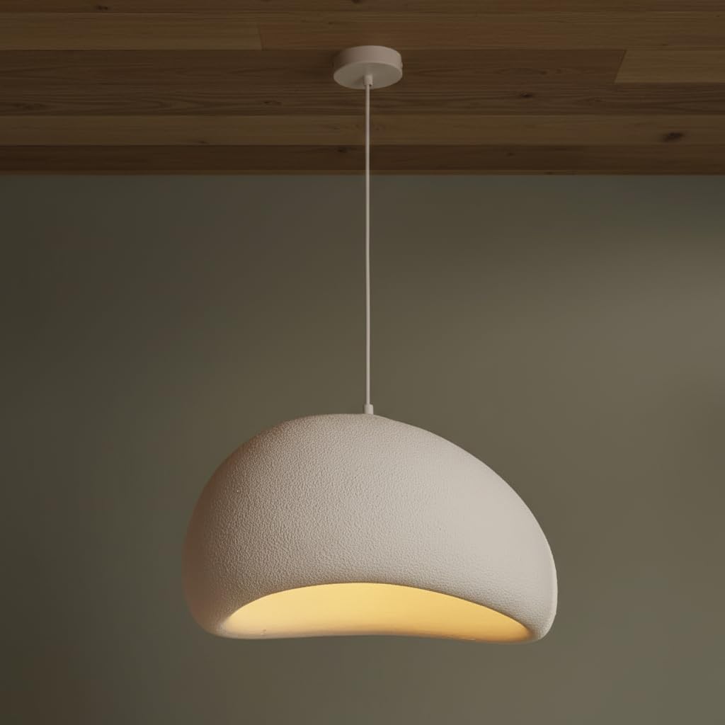 Lámpara Colgante Wabi Sabi 08 Blanca. Diseño con acabado Texturizado, Casquillo E27 Ø30 cm. Estilo Japandi, Minimalismo Japonés Natural - Iluminación Wabi Sabi para Techo de Salón, Dormitorio o Comed
