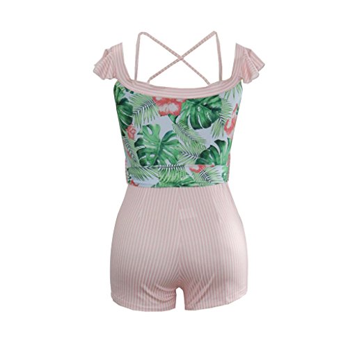 OLUOLIN Sexy Women Two Piece Off Shoulder Floral Print Jumpsuit Short Belted Pants Pink XXL, pink, XXL - Image 7