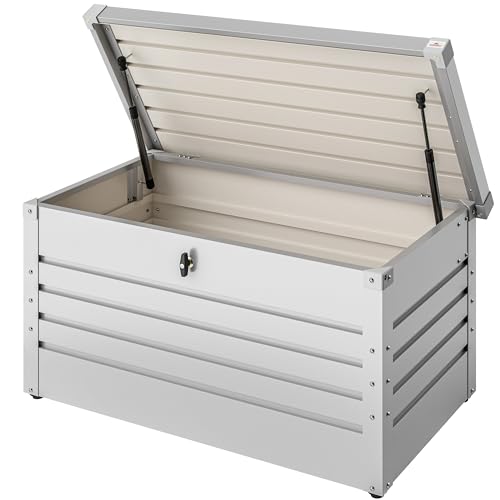 Gardebruk® Auflagenbox 385L Volumen Metall Abschließbar Gasdruckfeder 120x62cm Wetterfest Garten Balkon Keller Gartenbox Gartentruhe Weiß