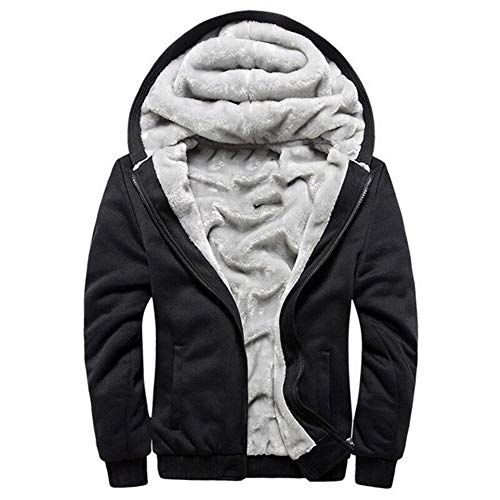 MANLUODANNI Homme Hiver Chaud Sweats Épaisse Veste à Capuche Doublée Polaire Manteaux Doux Hoodie Blousons Sweat-Shirts Manches Longues en Polyeste et Cotton Noir XL