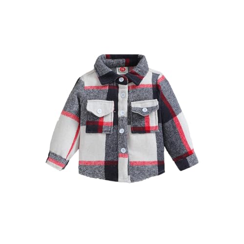 RNTOP Toddler Flannel Plaid Shirt Jacket Kids Long Sleeve Lapel Button Down Shirts Baby Boys (Dark Gray, 3-6 Months)