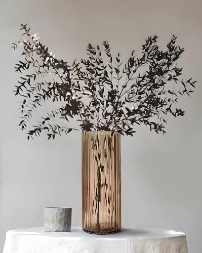 GeLive 30,5 cm große, geriffelte braune Glasvase, Tischdekoration, hoher...