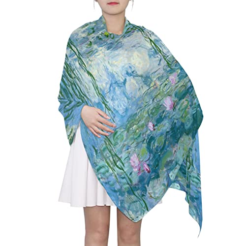 Women's Scarf Water Lilies Claude Monet Oil Paintings Flowers Shawls and Wraps Winter Warm Long Large Scarves3