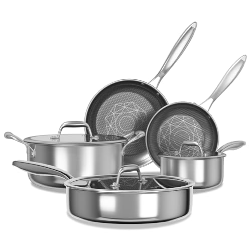 COOKER KING Stainless Steel Cookware Set, Pots and Pans Set Non Stick, Frying Pans, Saucepan, Saute Pan & Stock Pot, Non Toxic, Induction, Oven, Dishwasher Safe, PFOA Free