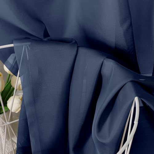 Image of OVZME Navy Blue Sheer Curtains 78 Inches Long 2 Panels - Soft Light Filtering Window Sheer Panels for Living Room /Bedroom, Top Dual Rod Pocket, 1 Pair, Each 42Wx78L Inches