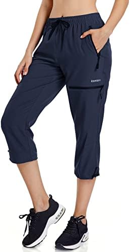 Ksmien Women's Lightweight Hiking Capri Pants Quick Dry Workout Cargo Capris Water Resistant UPF 50+ Zipped Pockets