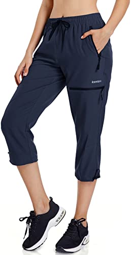 Ksmien Women's Lightweight Hiking Capri Pants Quick Dry Workout Cargo Capris Water Resistant Upf 50+ Zipped Pockets #TOP3