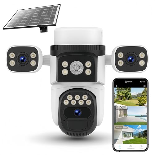 Image of Golens WC22K Solar-E 4G LTE Outdoor Security Camera, 8000mAh Battery Powered, 3-Lens 360 Coverage, PIR Human Detection, 1080P HD, Color Night Vision, Two-Way Audio, Siren Alarm, Waterproof