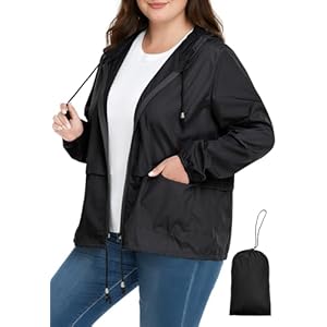 Zando Plus Size Rain Jacket Womens Waterproof – Lightweight Packable Raincoat Hooded Windbreaker Travel Rain Coat for Women
