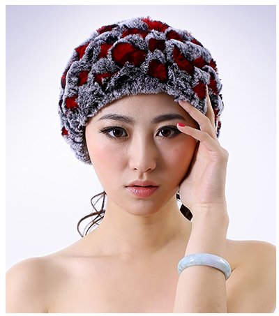 URSFUR Women's Rex Rabbit Knit Cowl/Headband Multicolor (Red & Gray)