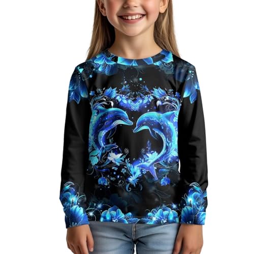 Shirts for Kids Girls Long Sleeve Tee Shirt Cute Crewneck Pullover Tops 3-16Y