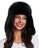 Aiphamy Faux Fur Fluffy Trapper Hat for Women – Winter Warm Russian Ushanka Hat with Ear Flaps (US, Alpha, One Size, Black)