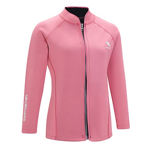 Neoprenanzüge Jacke für Damen, 2 mm, Neopren-Top, Surfanzug, Oberteil, Jacke, lange Ärmel, Reißverschluss vorne, Schwimmen, Surfen, Anzüge, Tops, Tauchjacke (Größe XL, Rosa)