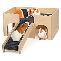 Mehrstöckiges Meerschweinchen Versteck mit Treppe und Matten – Extra Groß Meerschweinchen Schloss Abnehmbare Verstecke für Hamster, Kaninchen & Chinchillas,Abnehmbares Haus (Grau)