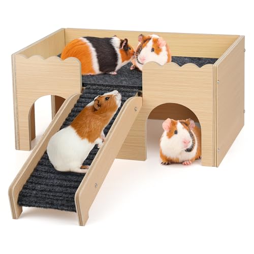 Mehrstöckiges Meerschweinchen Versteck mit Treppe und Matten Extra Groß Meerschweinchen Schloss Abnehmbare Verstecke für Hamster Kaninchen & ChinchillasAbnehmbares Haus (Grau)