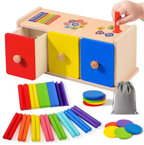 WEVOL Jeux Montessori 1 2 3 Ans, 3 en 1 Jouet Enfant Bébé 1 2 3 Ans Jeu Educatif en Bois Tiroir Apprendre Les Couleurs Forme, Jouet Montessori Cadeau Fille...
