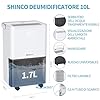 SHINCO Deumidificatore d'aria Silenzioso 10L/Giorno, Per Max 15㎡, Funzione di Deumidificazione, Purificazione, Asciugatura Biancheria, Timer 24 ore, Serbatoio dell'acqua Trasparente