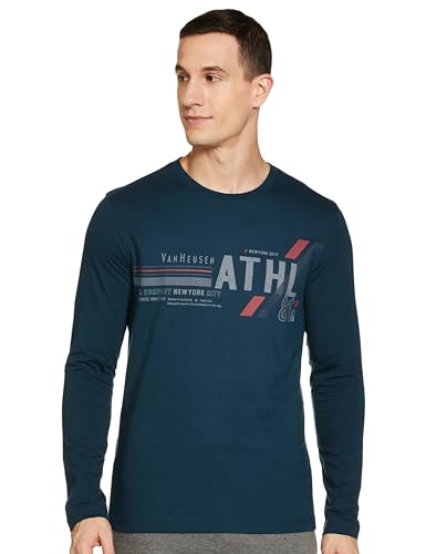 Image of Van Heusen Men Athleisure Regular Fit T-Shirt - Cotton Rich - Crew Neck, Long Sleeve, Printed